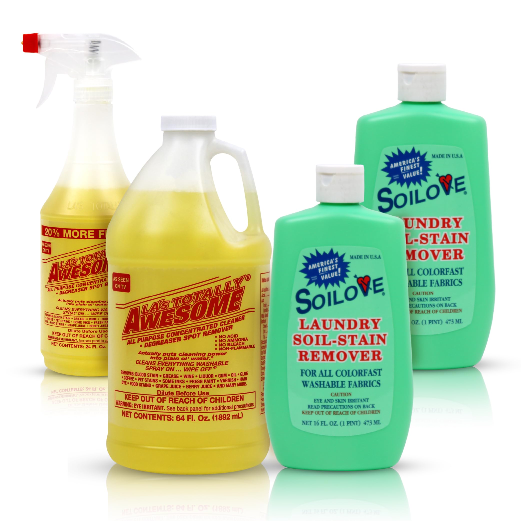 All-Purpose Cleaner Combo (24oz Spray + 64oz Refill) + Soilove 16oz (pack of 2) Laundry Stain Remover – Multipurpose Degreaser & Enzyme Laundry Prewash for Home, Kitchen & Clothes