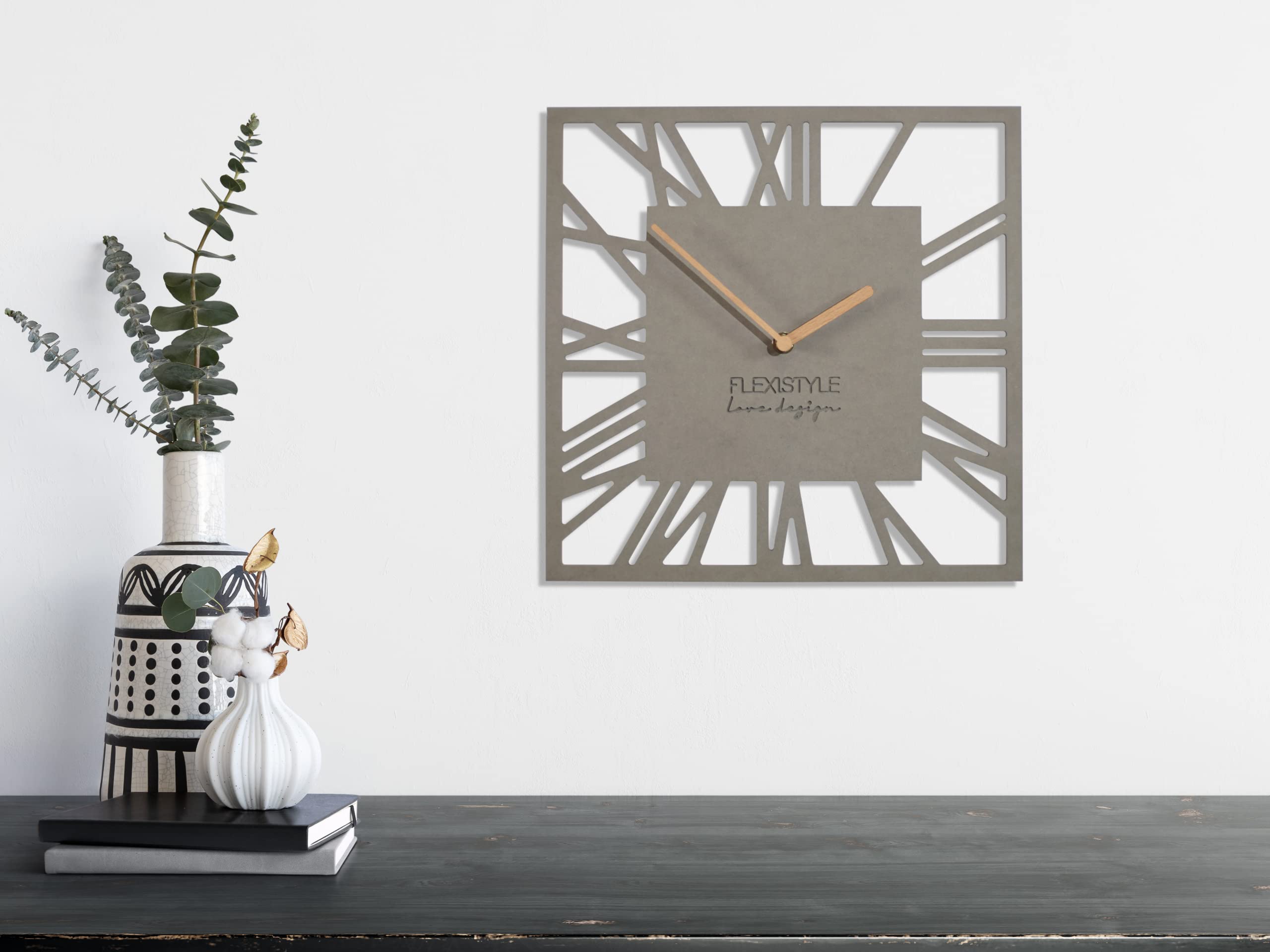 FLEXISTYLE Orologio da parete senza ticchettio, moderno LOFT Piccolo Square, 30 cm, soggiorno, bagno (grigio)