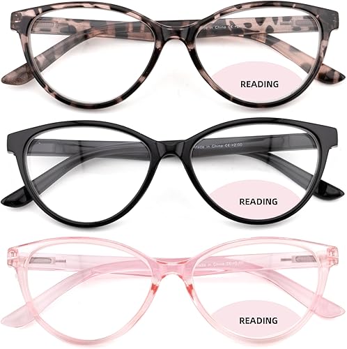 Miniatura 9 de Paquete de 4 lentes de lectura multifocales progresivos de ojo de gato para mujeres, lectores con bloqueo de luz azul con bisagras de resorte