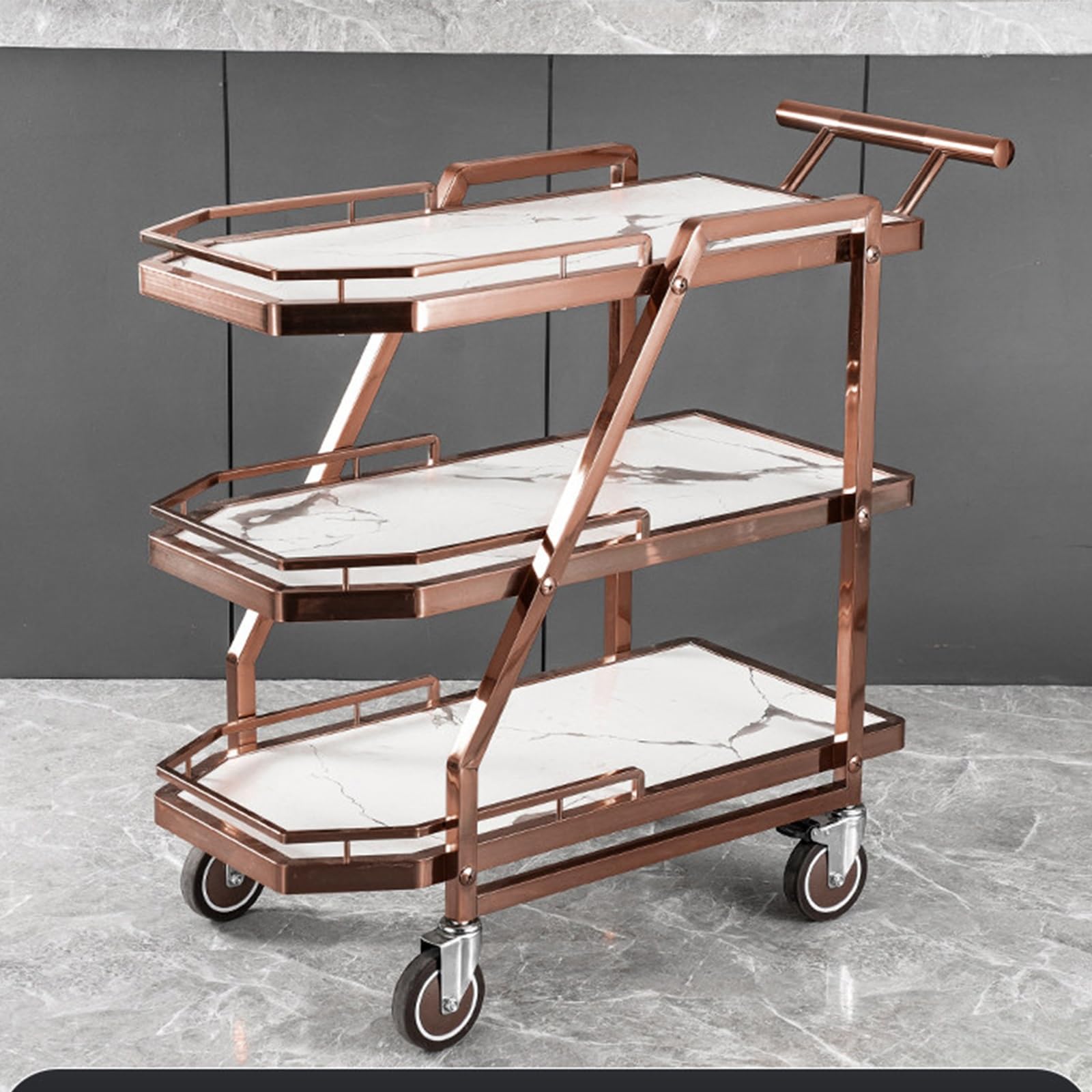 Kiboncy D 3 Tier Rolling Bar Cart With Lockable Wheels & Thickene Handle, Mobile Kitchen Ining Utility Cart For Restaurant Catering Ktv Snack Rinks Storage(D)