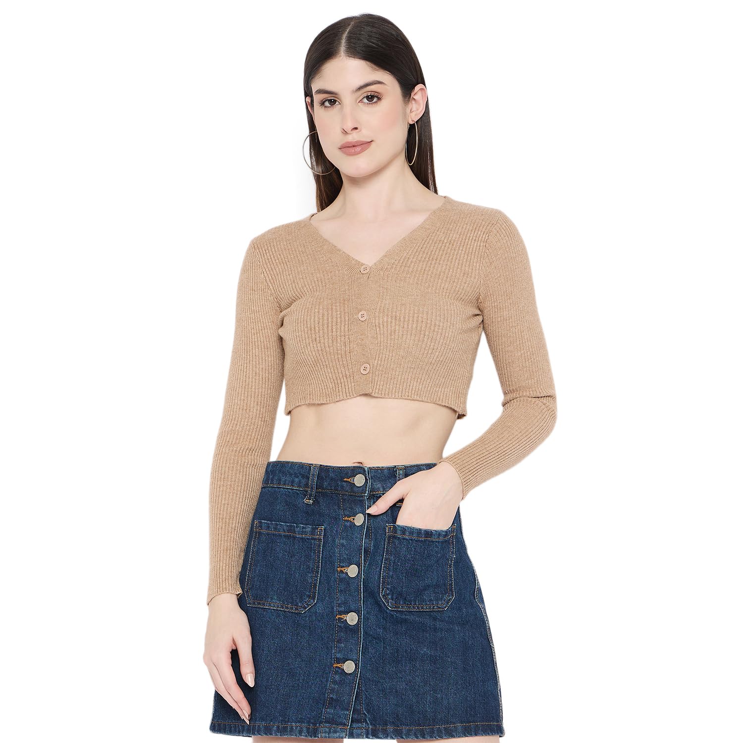camey Women Woolen Winter Full Sleeve Front Open Buttons V-Neck top|Sweater-picture-15