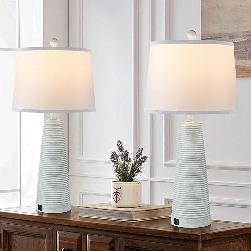 Miniatura 9 de Terpsichore - Juego de 2 lámparas de mesita de noche, lámparas de cabecera, lámpara de mesa rústica vintage de granja, regulable de 3 vías, luz