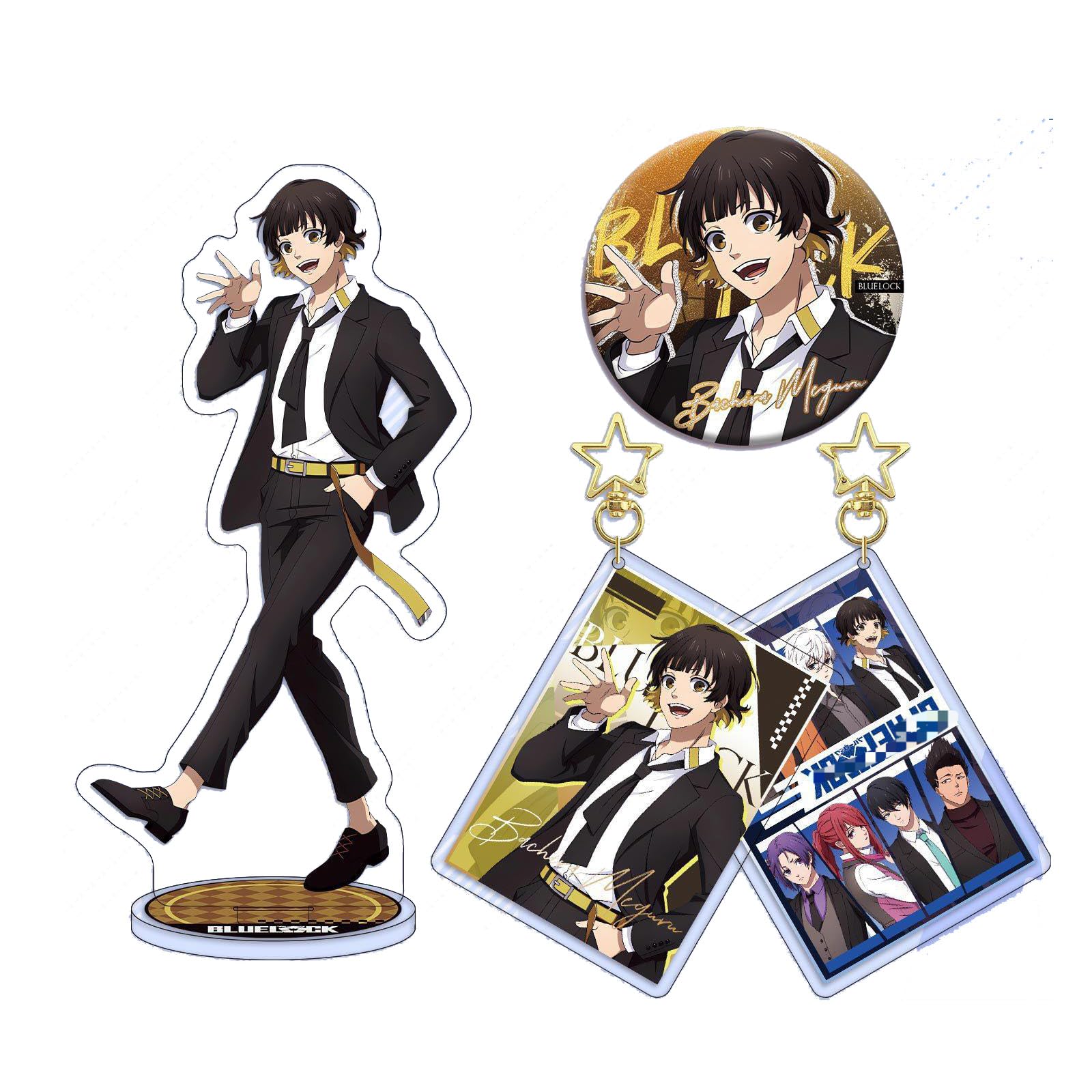 FEIDIAO BLUEs LOCK Goods 3pcs Set Isagi Yoichi Figure Badges Chigiri Hyoma Keychain Pendant Bachira Meguru Acrylic Stand for Fans (F)