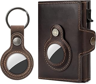 AirTag Wallet + AirTag Slot, Smart Wallet with Coin Pocket, Airtag Men Wallet, Credit Card Holder 8-10 Cards, RFID Protected Trifold Genuine Leather Wallet (Vintage Coffee)