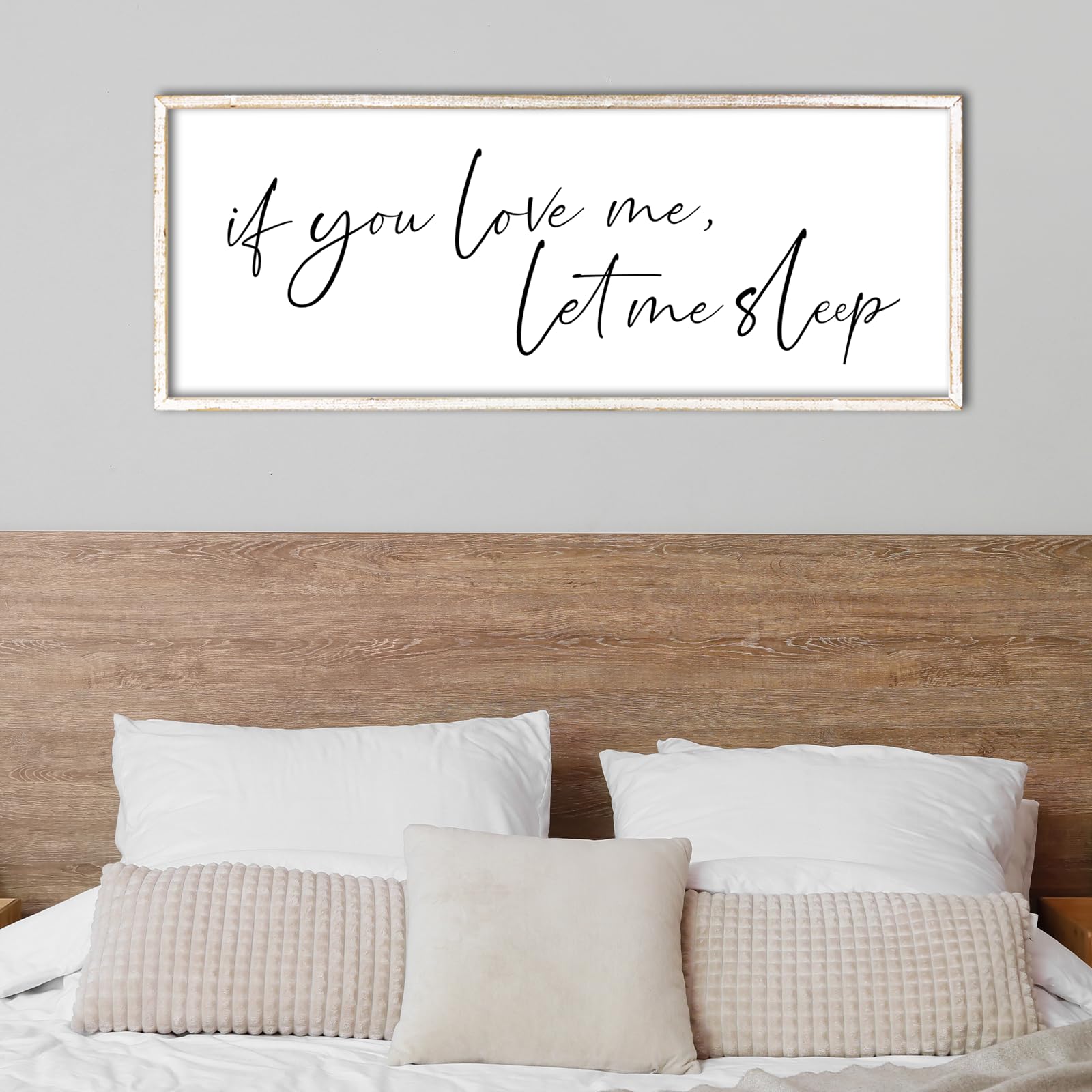 If You Love Me Let Me Sleep Sign Wall Decor 40"×15" Above Over Bed Master Bedroom Large Wood Framed Wall Hanging Art (White)