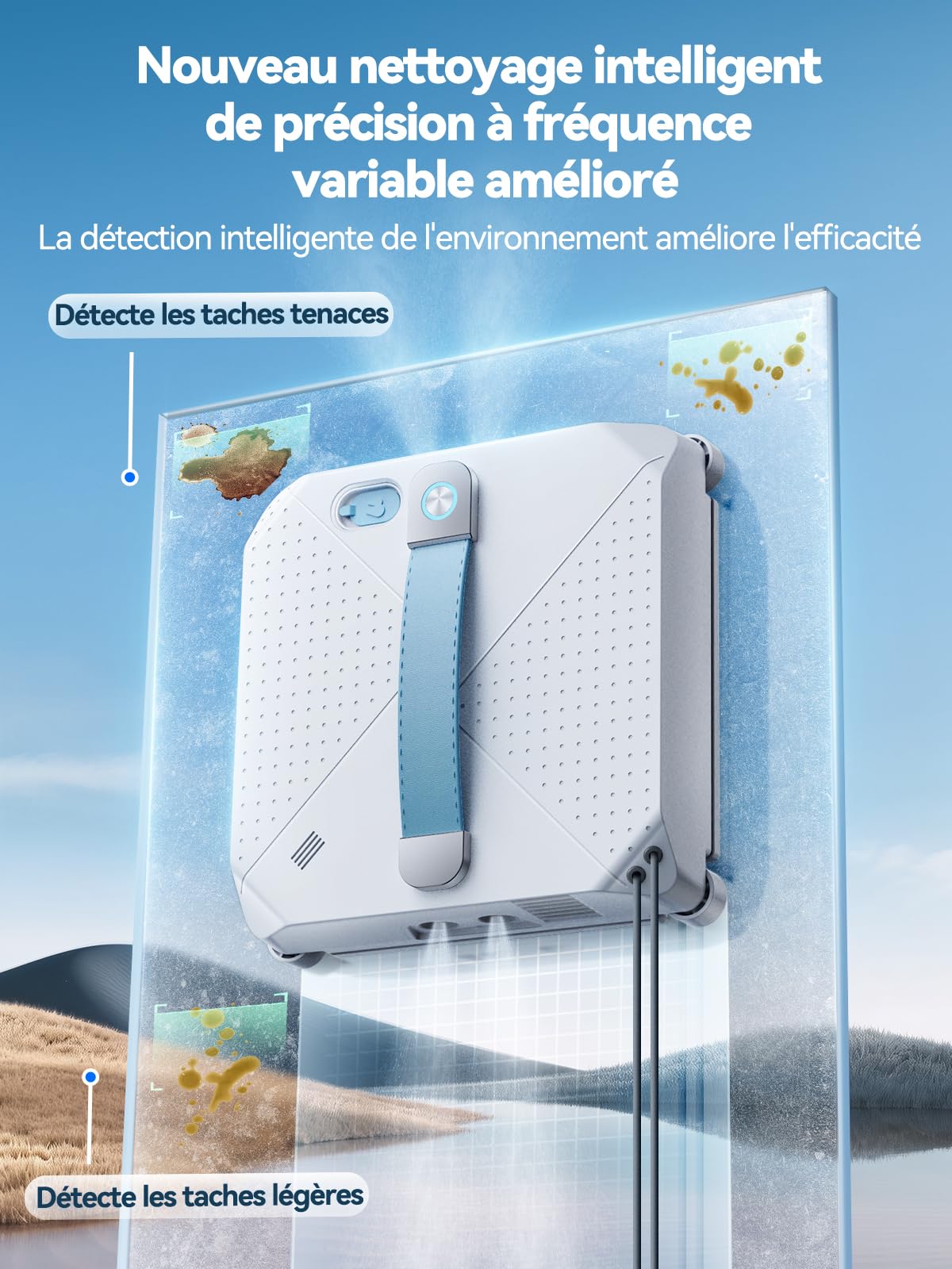 Keero Robot Laveur de Vitre Automatique, 9000Pa Lave Vitre Électrique avec Système 4 Buses, Détection Intelligente des Bords, 4 Modes de Nettoyage, Moteur Turbine, Robot Nettoyeur Vitre
