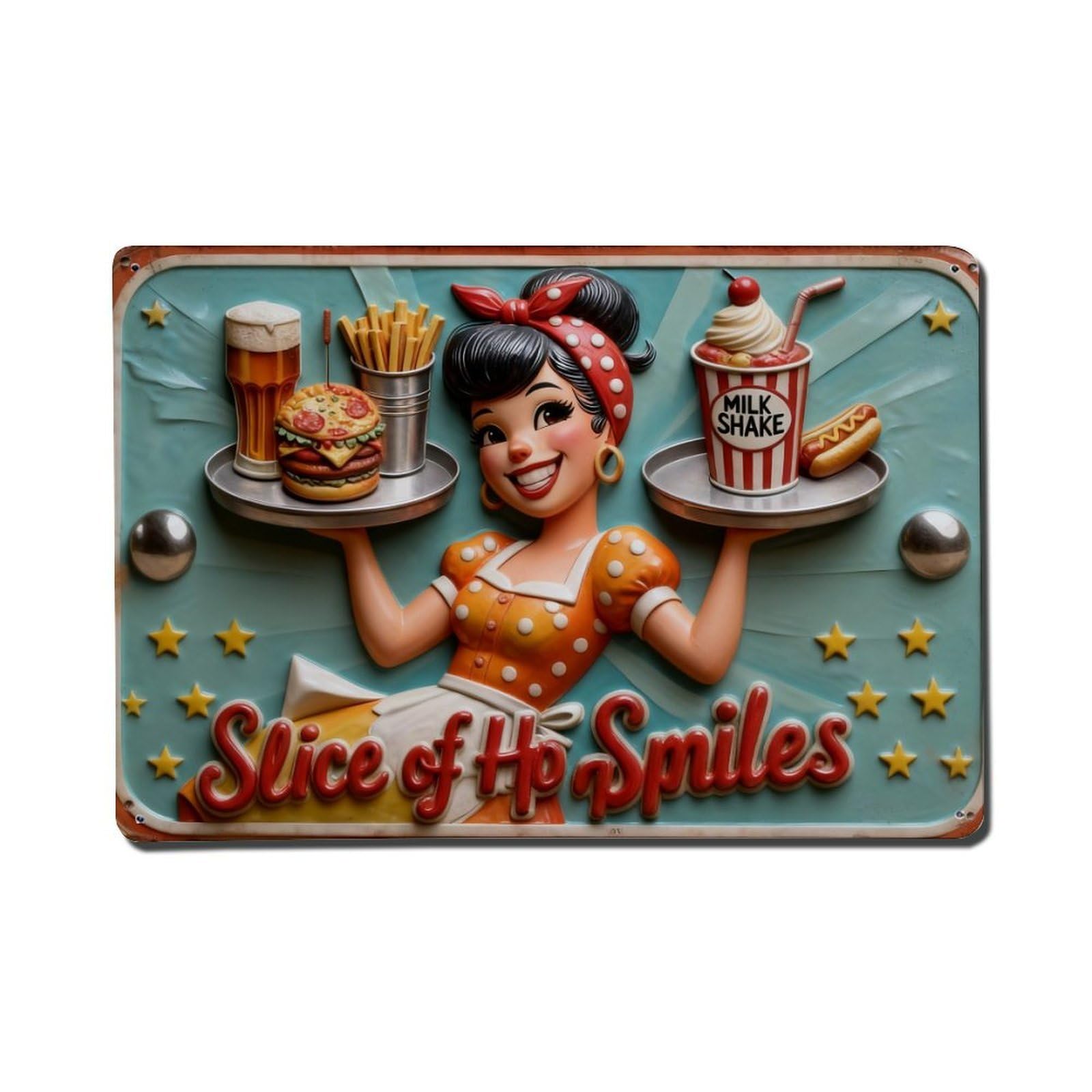 Iageret Vintage Retro Waitress Serving Food And Drink Metal Tin Sign Retro Wall Decor, Bar Garage Cafe Kitchen Home Wall Art Poster Decoration 8X12inches