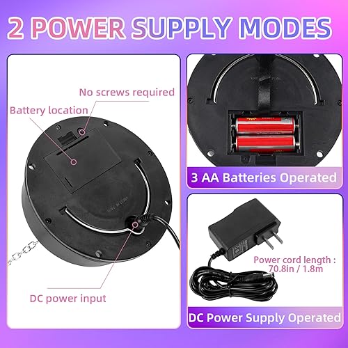 Miniatura 5 de Motor giratorio de bola de discoteca con luz funciona con pilas de 6 RPM con espejo colgante giratorio - 18RGBW LED Light Up 4, 6, 8, 12 pulgadas,
