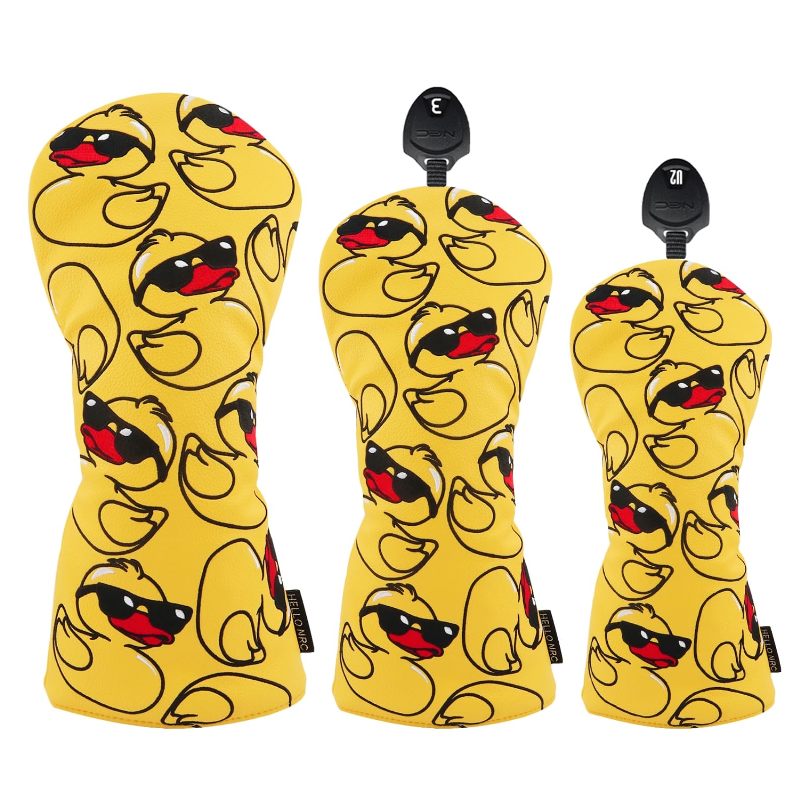 PU Leather Driver Headcover Fairway Wood Head Covers Hybrid Headcover(1pc or 3pcs Set) Yellow Funny Golf Club Covers for Men Protect Your Clubs with
