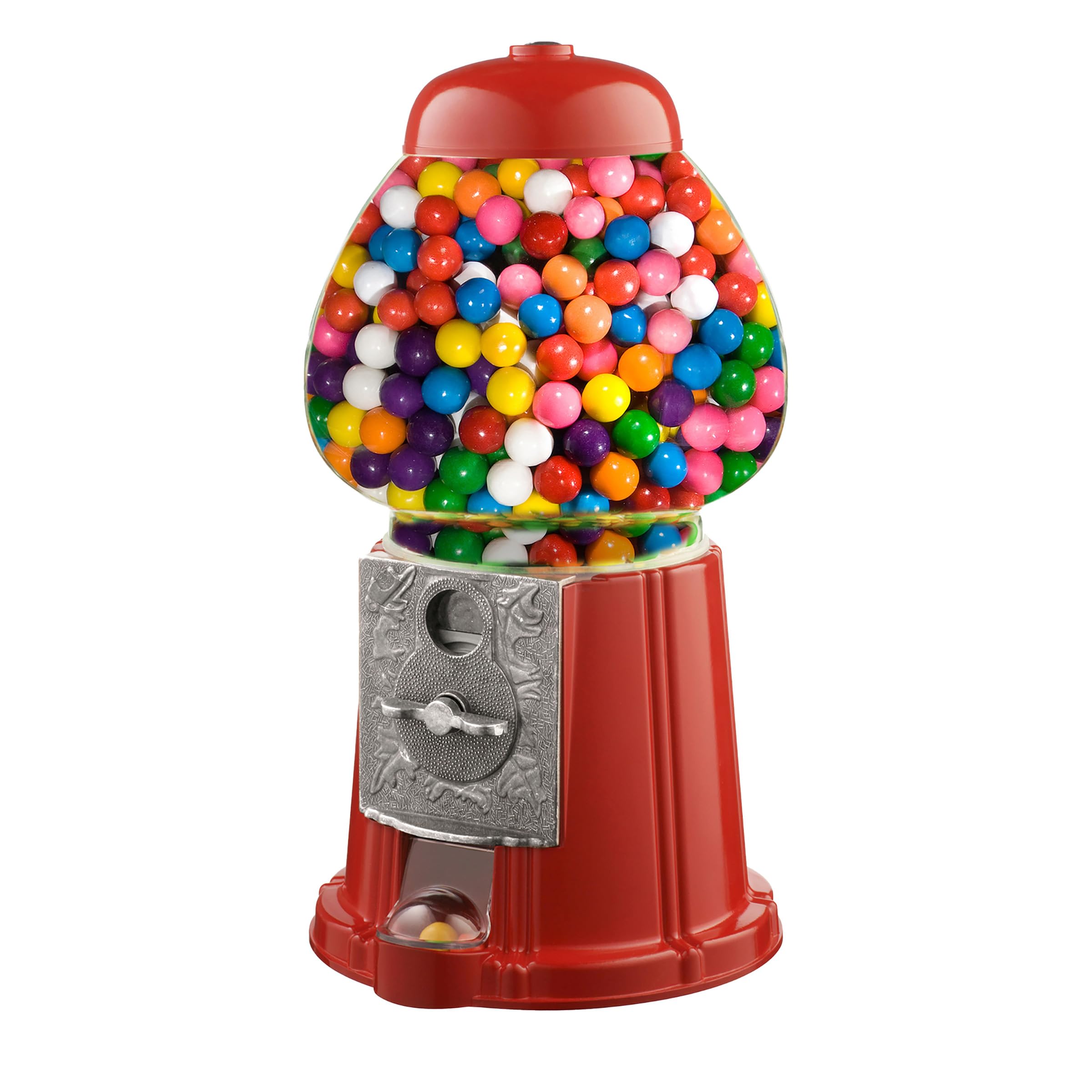 Vintage Gumball Machine - 11-Inch Retro-Style, Coin-Operated Cast Metal Vending Machine with Glass Globe and Free Spin by Great Northern Popcorn (Red)