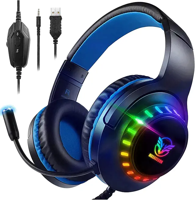 Pacrate RGB Gaming Headset für PS4/PS5/Xbox One/PC/Nintendo Switch, PS4 Kopfhörer mit Kabel Xbox Headset mit Mikrofon, Noise Cancelling PS5 Headset mit RGB Lichter
