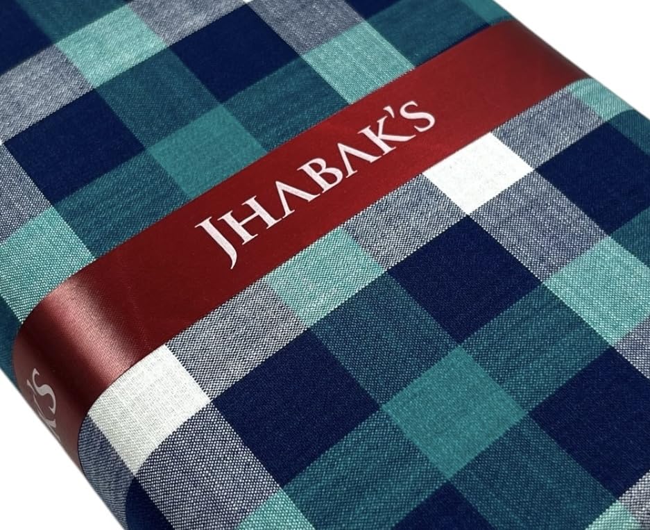 Image of JHABAK'S Cotton Blend Unstitched Checkered Fabric for Men - 2.35m Shirt Piece / 3m Kurta Piece - Width 36 Inches