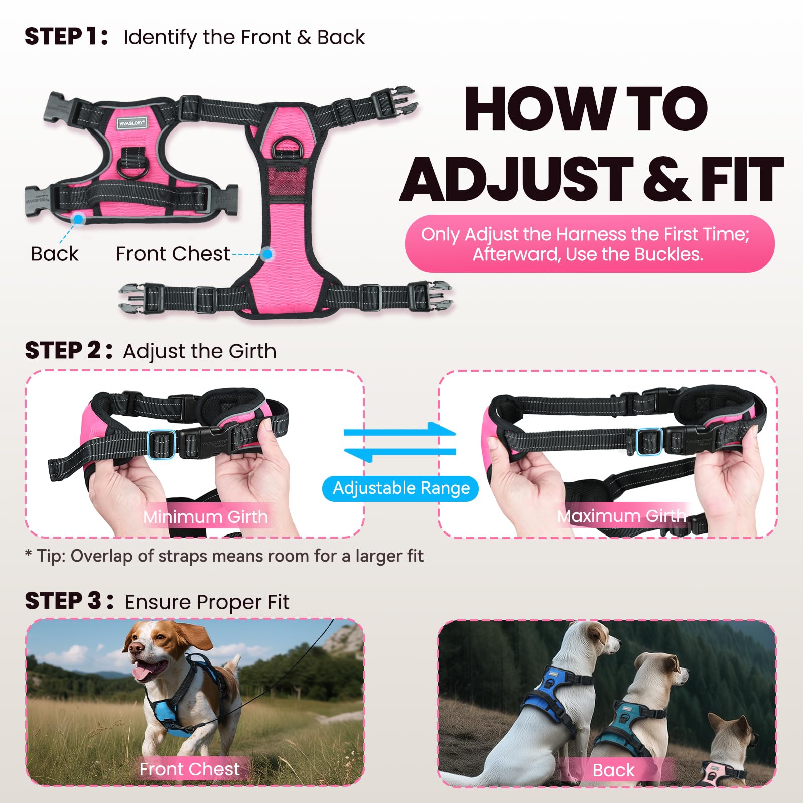 VIVAGLORY Dog Harness Easewalk No Pull Dog Harness with Handle Front Clip & Back Clip for Training Walking Lifting, No Pull Adjustable Easy On Padded Comfortable for Pet, L, Orange - Plain - image 6