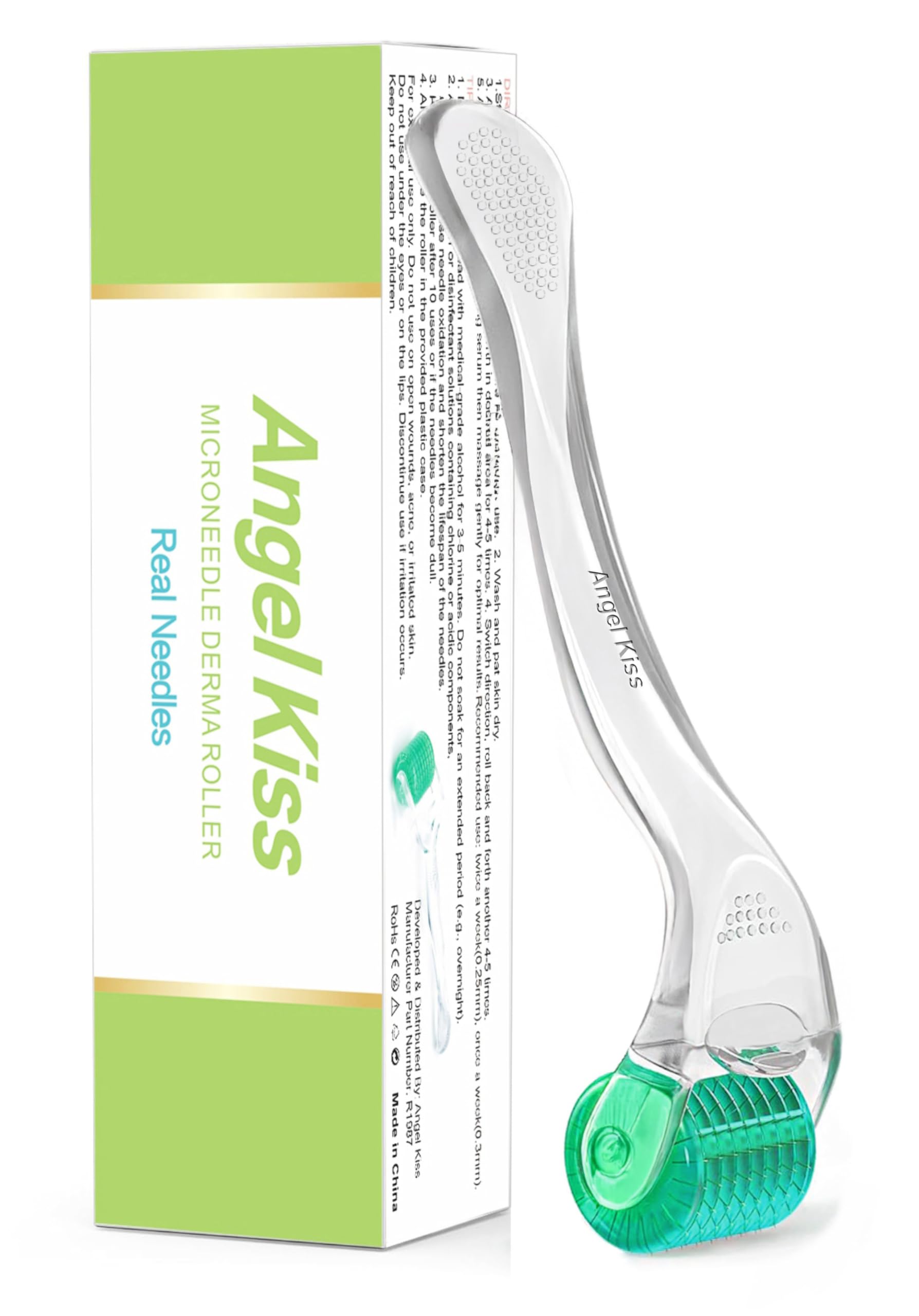 Angel Kiss Derma Roller 0.25mm REAL NEEDLES - 192 Individual Titanium Needls - Microneedling Roller for Face Body Skin Care