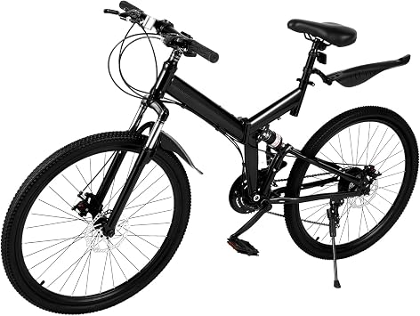 21 Speed Mountain Bike 26 Inch Wheel, Foldable Carbon Steel Bicycle with Front Rear Shock Absorber, Dual Disc Braking System, Adjustable Seat, Sport Cycling for Trail Commuting, Black