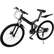 26 Inch Folding Mountain Bike, Folding Bikes for Adults, Dual Disc Brake Bicycle, with Mudguard, Steel Frame, Seat Height Adjustable 88-101cm