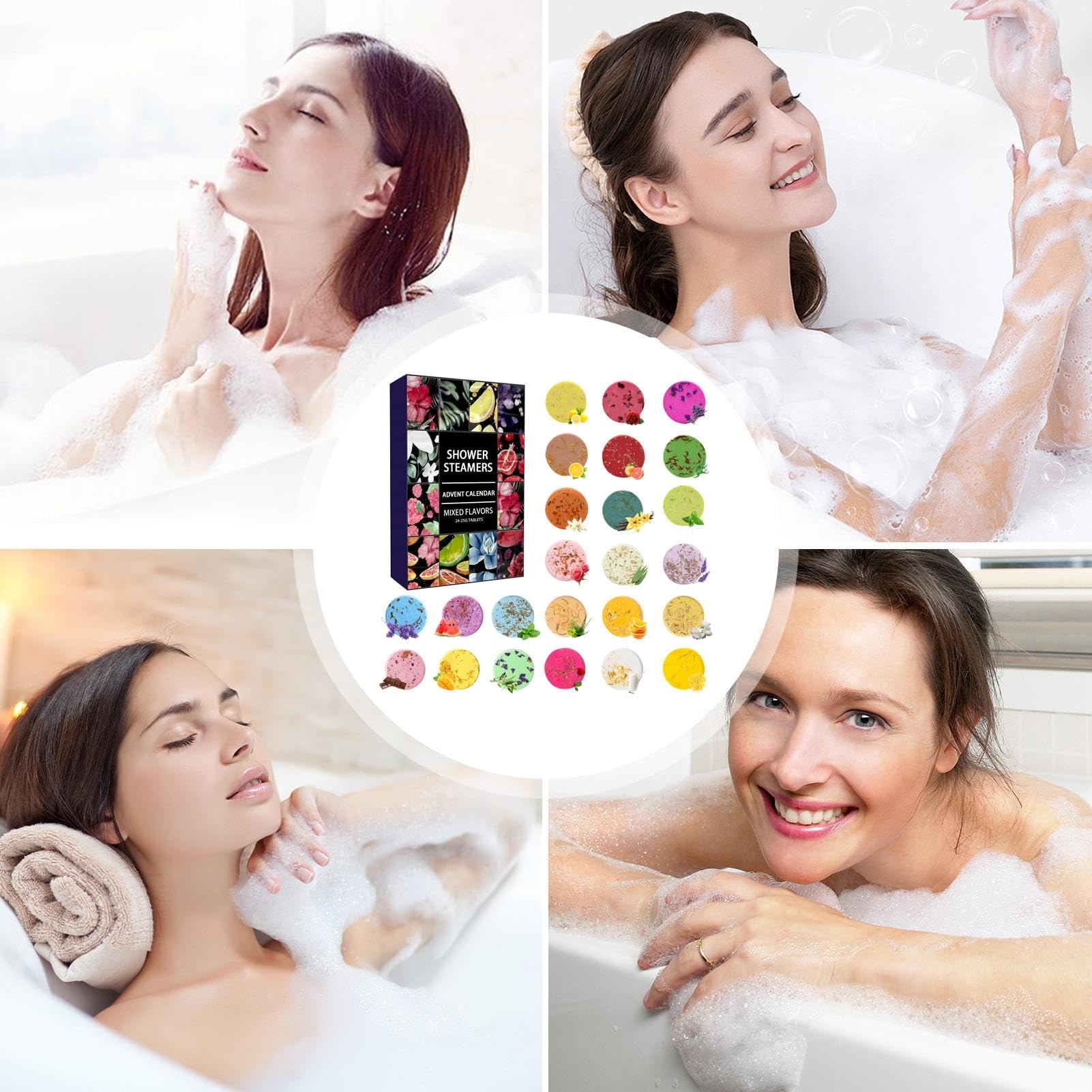 Vaporizadores de ducha, bombas de baño con aceite, calendario de Adviento de aromaterapia de Navidad, calendario de cuenta regresiva de 24 días, cuidado de spa, vaporizadores de ducha 2024, fragancias