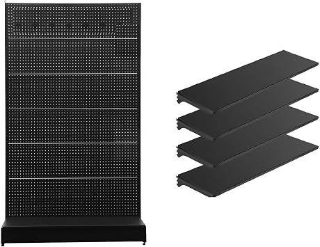 Eastern Tree Pegboard Display Stand, Gondola Retail Shelving Wall Display, Standing Peg Board Display Rack with 30 Pieces Hooks+4 Packs Gondola Shelves