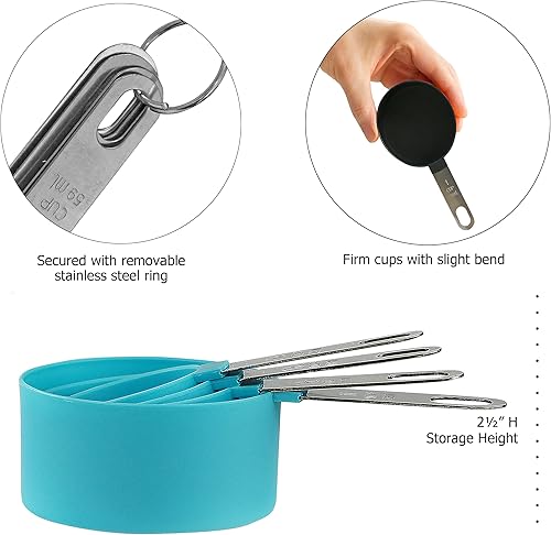 Miniatura 3 de Reston Lloyd 8 tazas y cucharas medidoras para ingredientes secos y líquidos, plástico de grado alimenticio con asas de acero inoxidable, turquesa