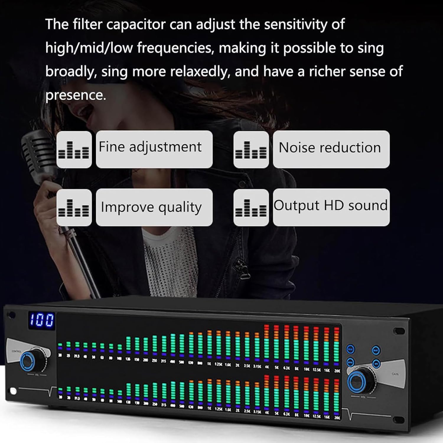 EPANO LXXW Equalizador Ecualizador gráfico Digital, procesador de Audio, Pantalla de Espectro Dual de 31 Bandas, con Almacenamiento for 10 Efectos preestablecidos Ecualizador de Audio