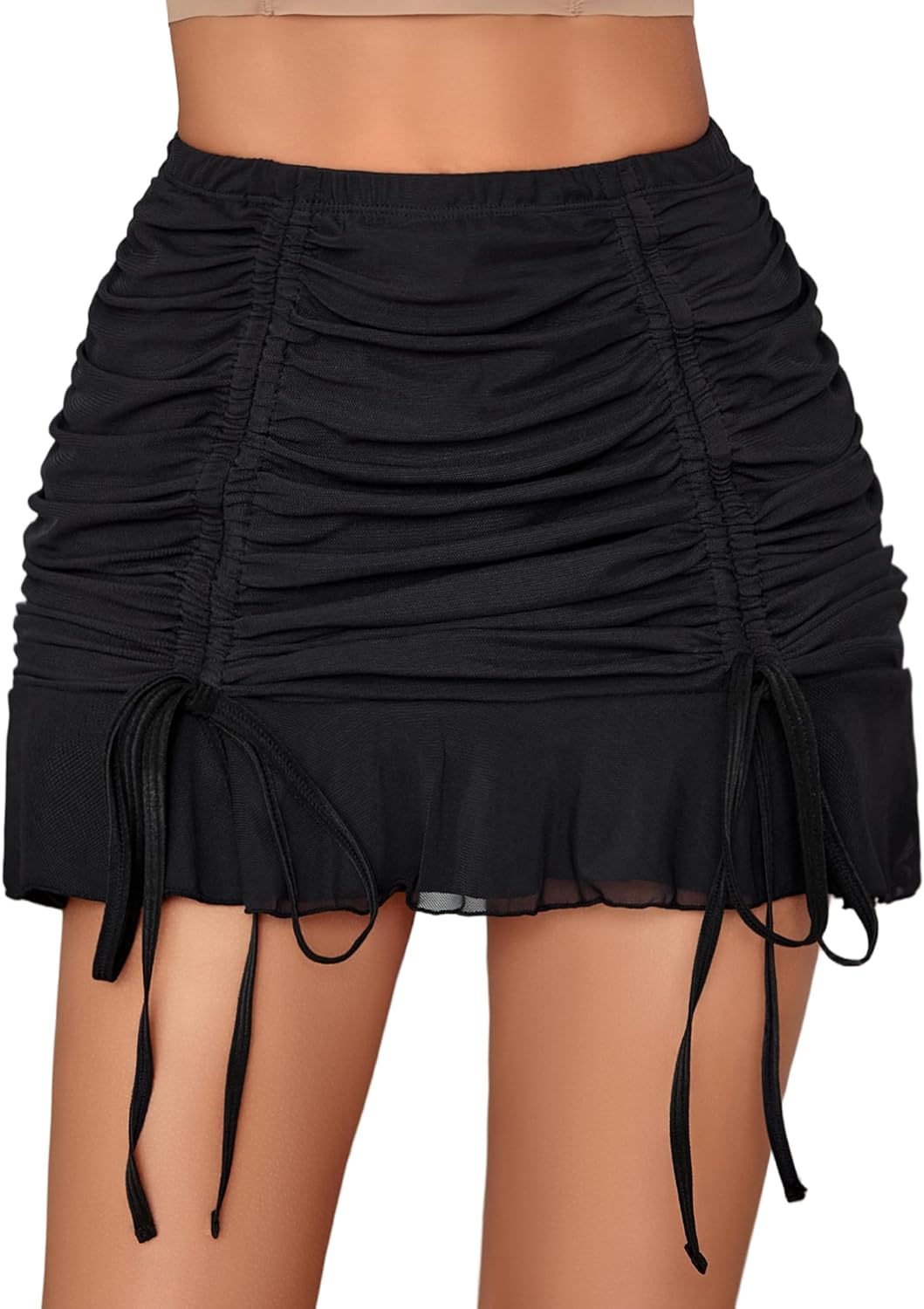 Avidlove Mini Skirt Womens Ruched Bodycon Double Layer Club Sexy Mesh Skirts Y2k Casual Short Skirt Outfits S-XXL