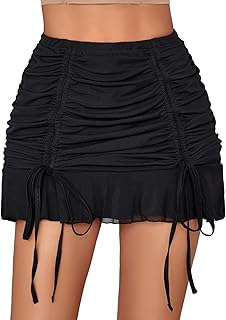 Avidlove Mini Skirt Womens Ruched Bodycon Double Layer Club Sexy Mesh Skirts Y2k Casual Short Skirt Outfits S-XXL