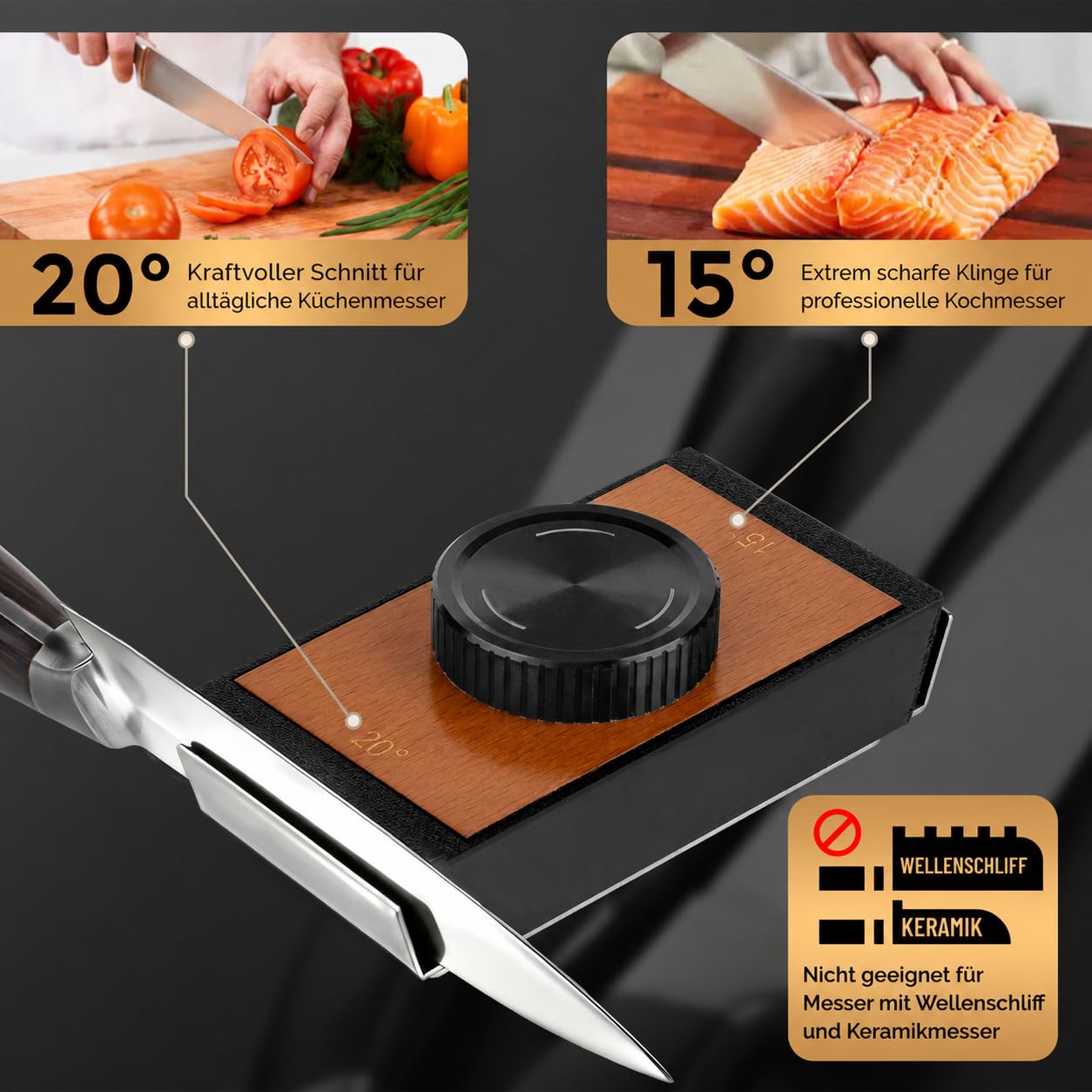 Rollschleifer Messerschaerfer für Küchenmesser, Messerschärfer Profi, Messerschärfer Rolle Mit 5 Stück Schleifscheiben, Rolling Knife Sharpener für 15 & 20 Schleifwinkel, Abziehsteine