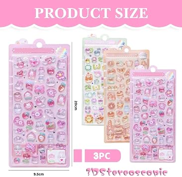 3D Sticker Set with Cute Pink Bunny Designs, 3 Pcs 3D Stickers Puffy Stickers for Toddlers, Cute Animal Design Cartoon Mini Sticker, Suitable as Rewards and Decorations, Creative Gift
