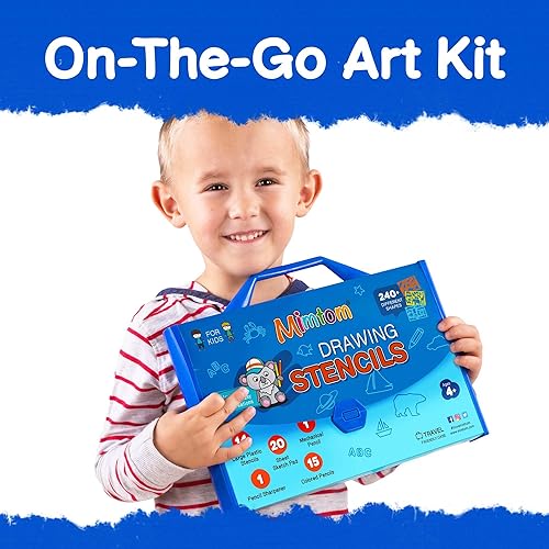 Miniatura 8 de Kit de plantillas de dibujo para niños, juego de arte de 51 piezas con más de 240 formas, bloc de bocetos y lápices de colores para manualidades y