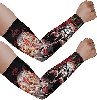 Mangas de braço com proteção solar UV para homens e mulheres, mangas de esqueleto rosa preta protegem os braços esportes mangas de braço proteção solar mangas de braço capa protetora UV, Esqueleto