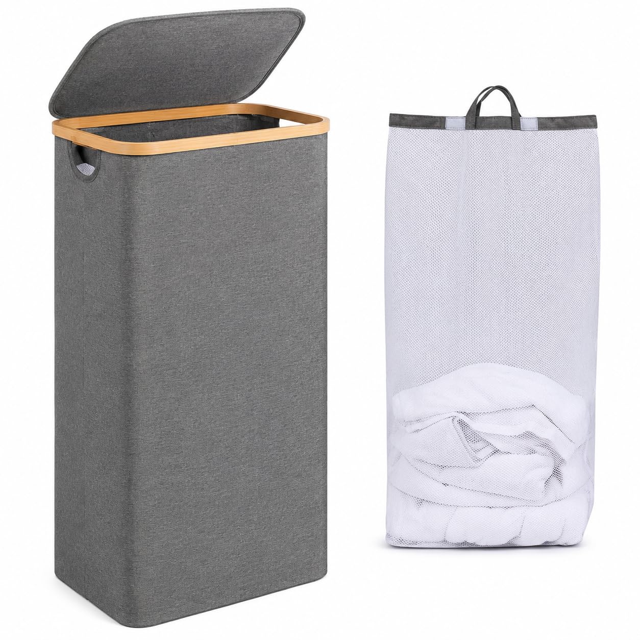 Zollyss Large Laundry Hamper with Lid, 100L Capacity, Collapsible Design, Grey, 74x41x33 cm, with Mesh Bag-image-6