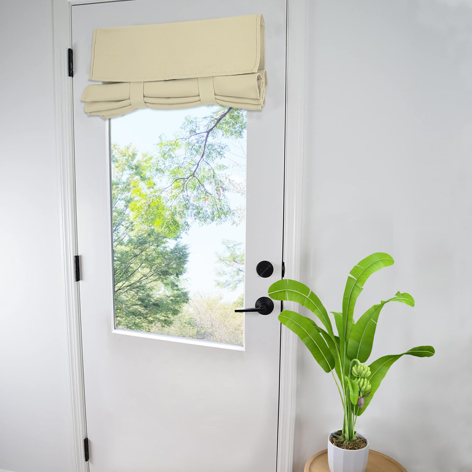 Wd Four Door Curtains for Window and French Door Privacy, Easy Installed Tricia Panels, Front Door Sidelight Tie up Shade, Washable 25W x 40L Inch Beige, 1 Panel