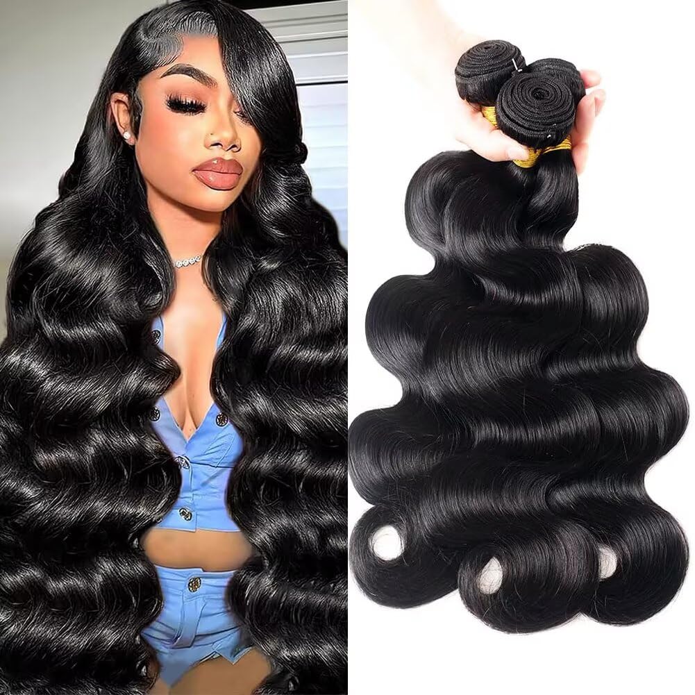 Ladiary Brasilianische Haare Bündel Echthaar Body Wave Human Hair 3 Bundles 18 20 22 Inch Wave Hair Weave 10A Brasilianisches Haar Remy Menschliches Haar Weave Natural Black Color