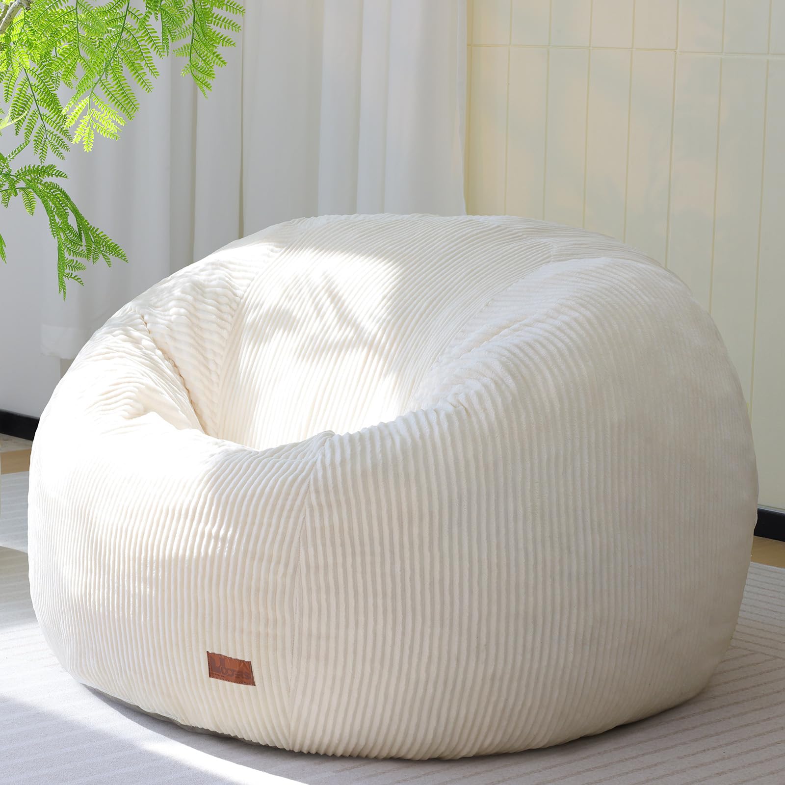 UODERS Oval Bean Bag for Adults Kids & Teens, Large Bean Bag Chair with Corduroy Cover with Handle, Comfy Floor Lounge Beanbag Reading Chair for Living Room Bedroom(M-Beige)