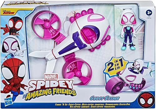 Miniatura 3 de Hasbro Spidey and His Amazing Friends Marvel Change 'N Go Ghost-Copter and Ghost-Spider 4-inch Action Figure, 2-in-1 Vehicle for Kids Ages 3 and Up