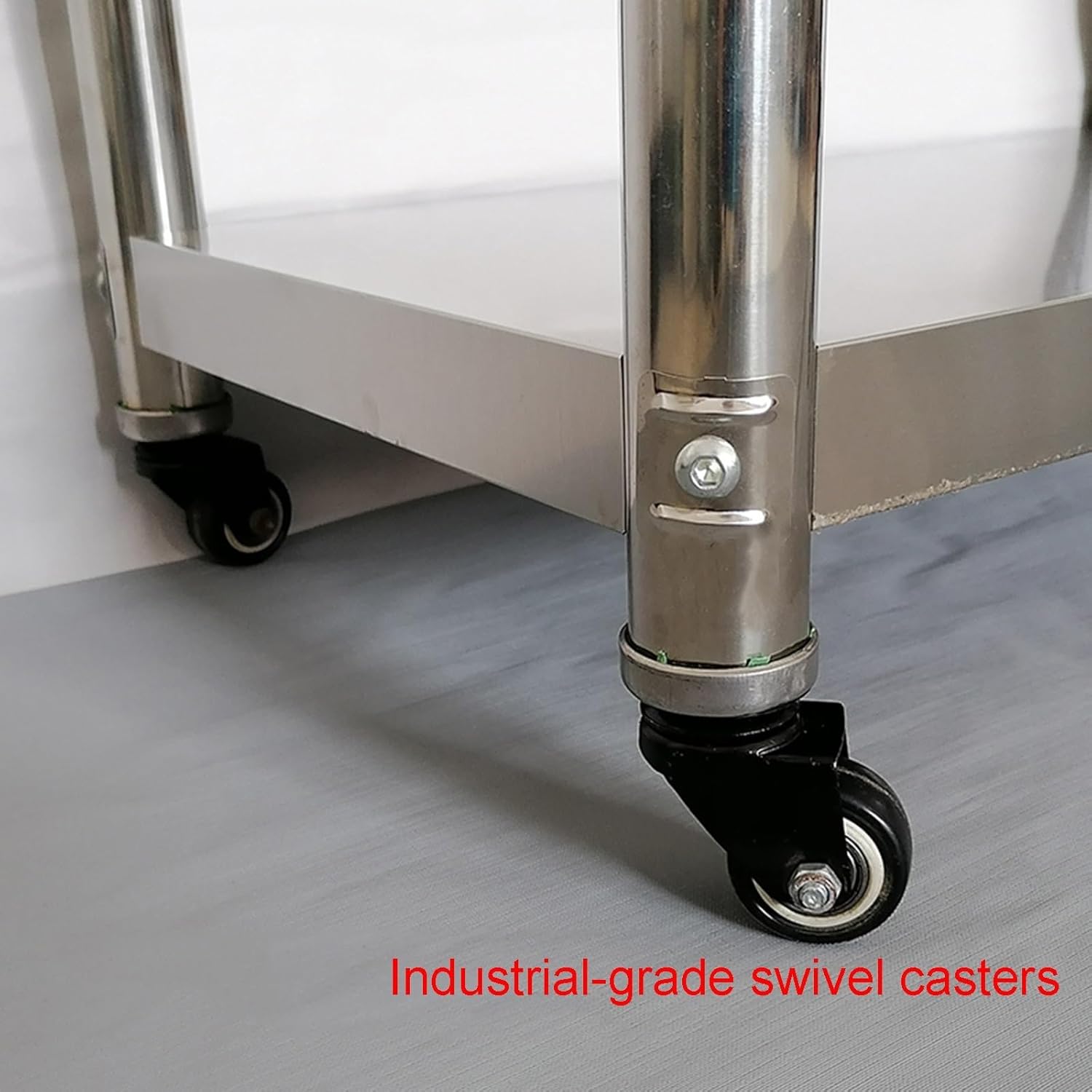 2-Layer Stainless Steel Wheeled Work Table H60cm Open Cabinet Rack with Shelves 4 Swivel Wheels for Push-Pull Preparation Table Multiple