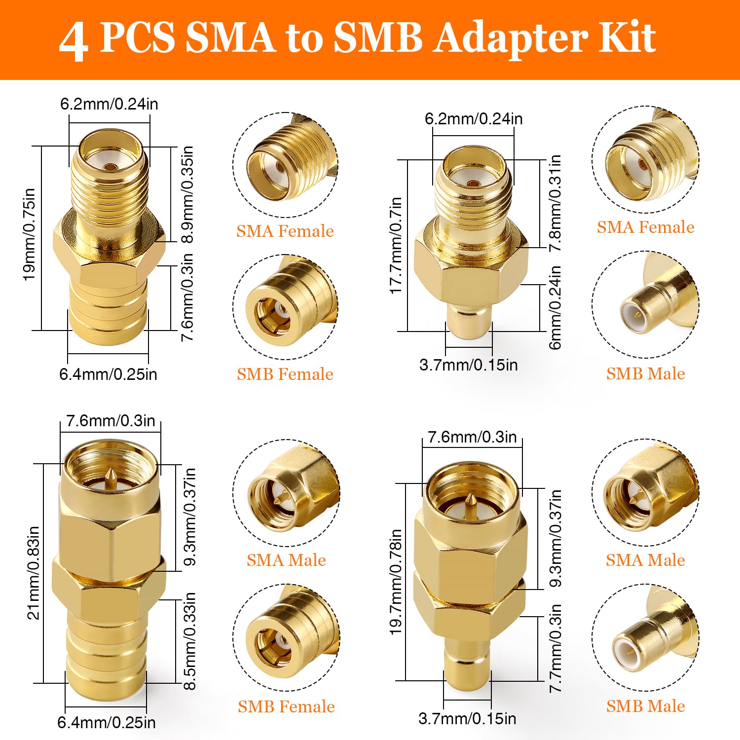 Adattatore SMA a Connettore SMB Kit, DAB Antenna RF Adattatore per Autoradio