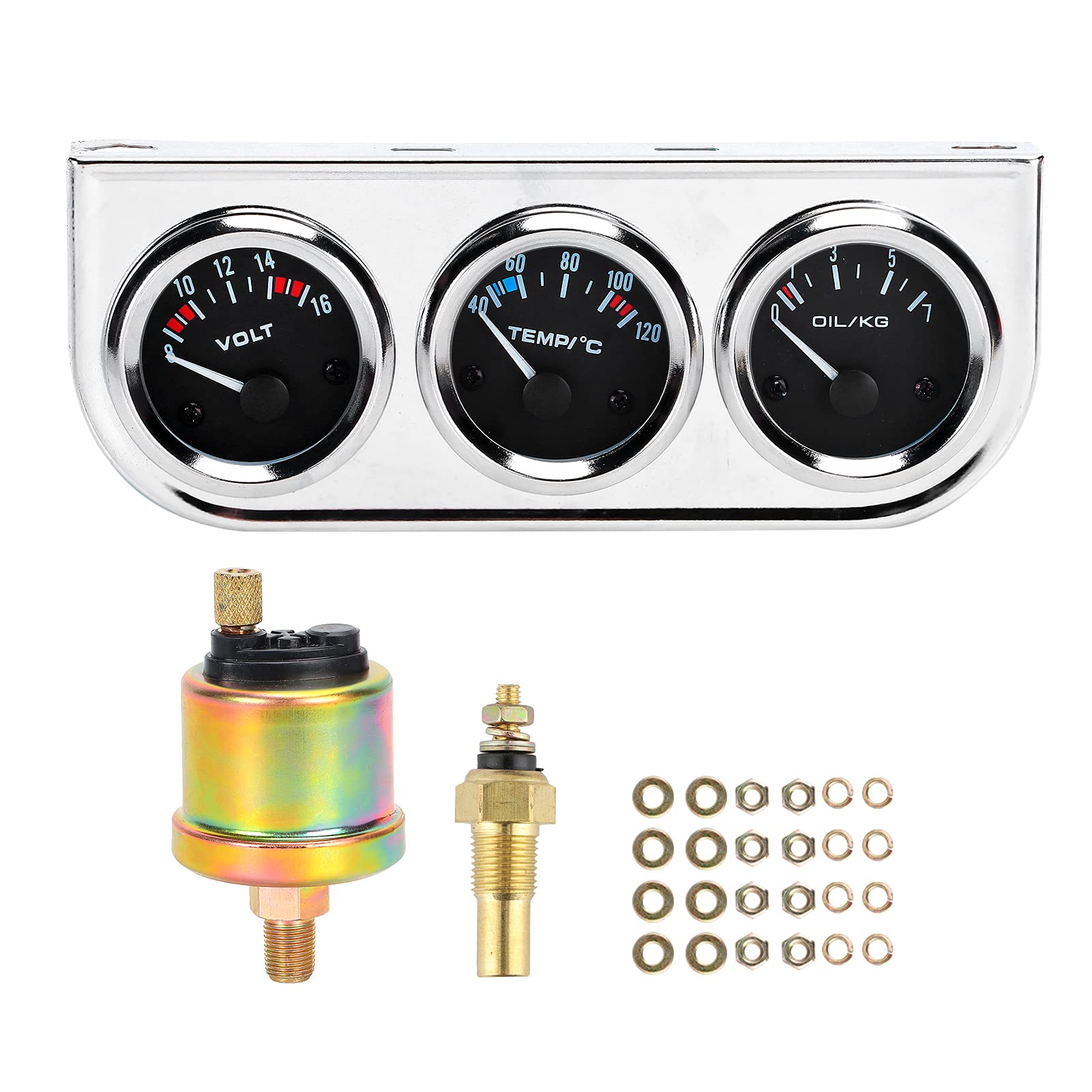 Tbest M10x1 52mm 3 in 1 Misuratore di Temperatura dell'Acqua ＋ Pressione dell'Olio ＋ Tensione Combinazione Strumento per Auto Modifica