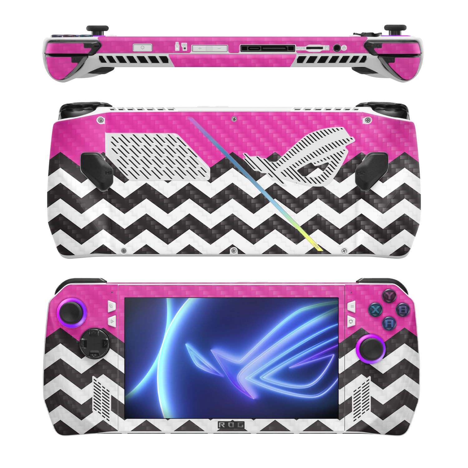 MightySkins Carbon Fiber Skin Compatible with Asus ROG Ally - Hot Pink Chevron | Protective, Durable Textured Carbon Fiber Finish | Easy to Apply