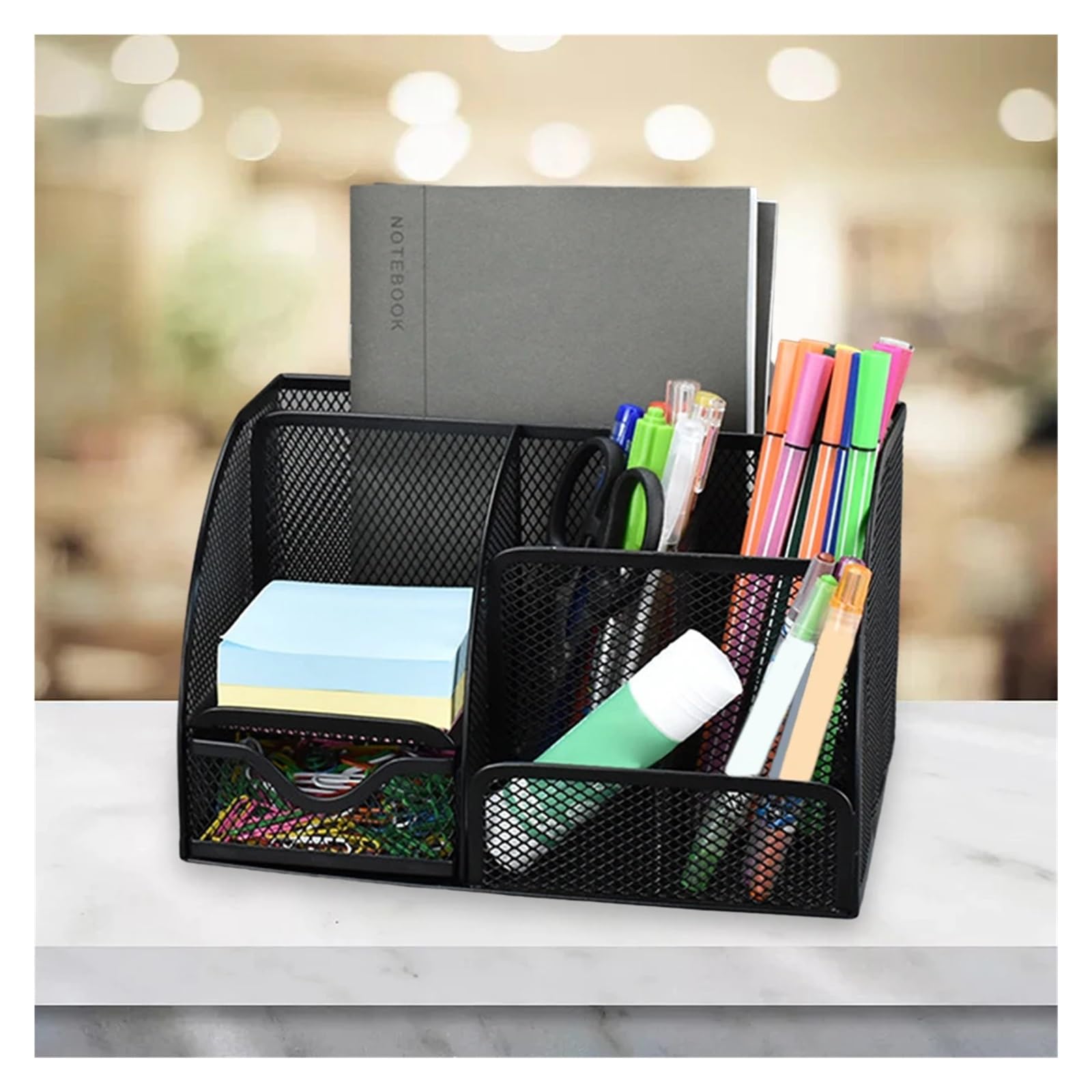 Stift Organizer Multifunktionaler Stifthalter aus Netzgewebe, 4/6 Fächer, mit Schublade, Bleistift-Schreibtisch-Organizer, for Schule und Zuhause, Stiftehalter aus Netzgewebe, Schreibtisch-Organizer F