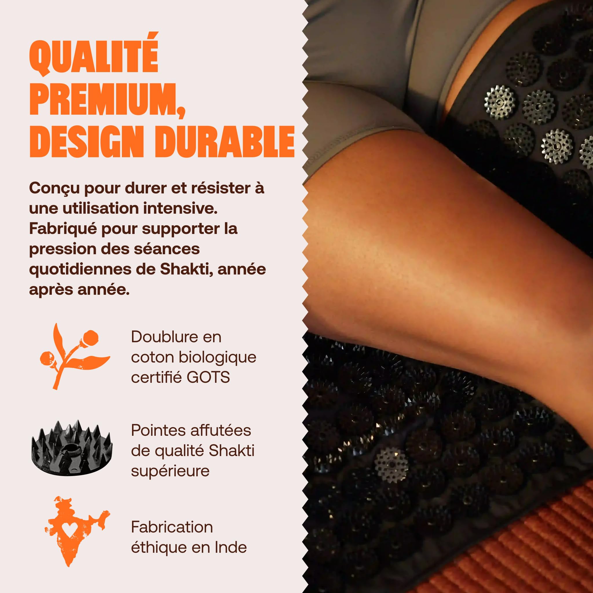 ShaktiMat [L'original depuis 2007 Jambières d'Acupression - Relaxation Musculaire pour Jambes & Cuisses - Améliore circulation sanguine - Coton Biologique - Fabrication éthique