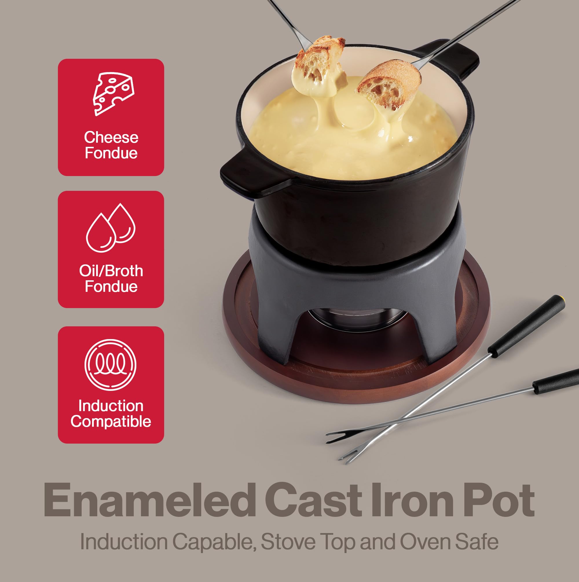 Swissmar Sierra F66708 Service à fondue 11 pièces en fonte/acier inoxydable Noir métallisé 1,6 l