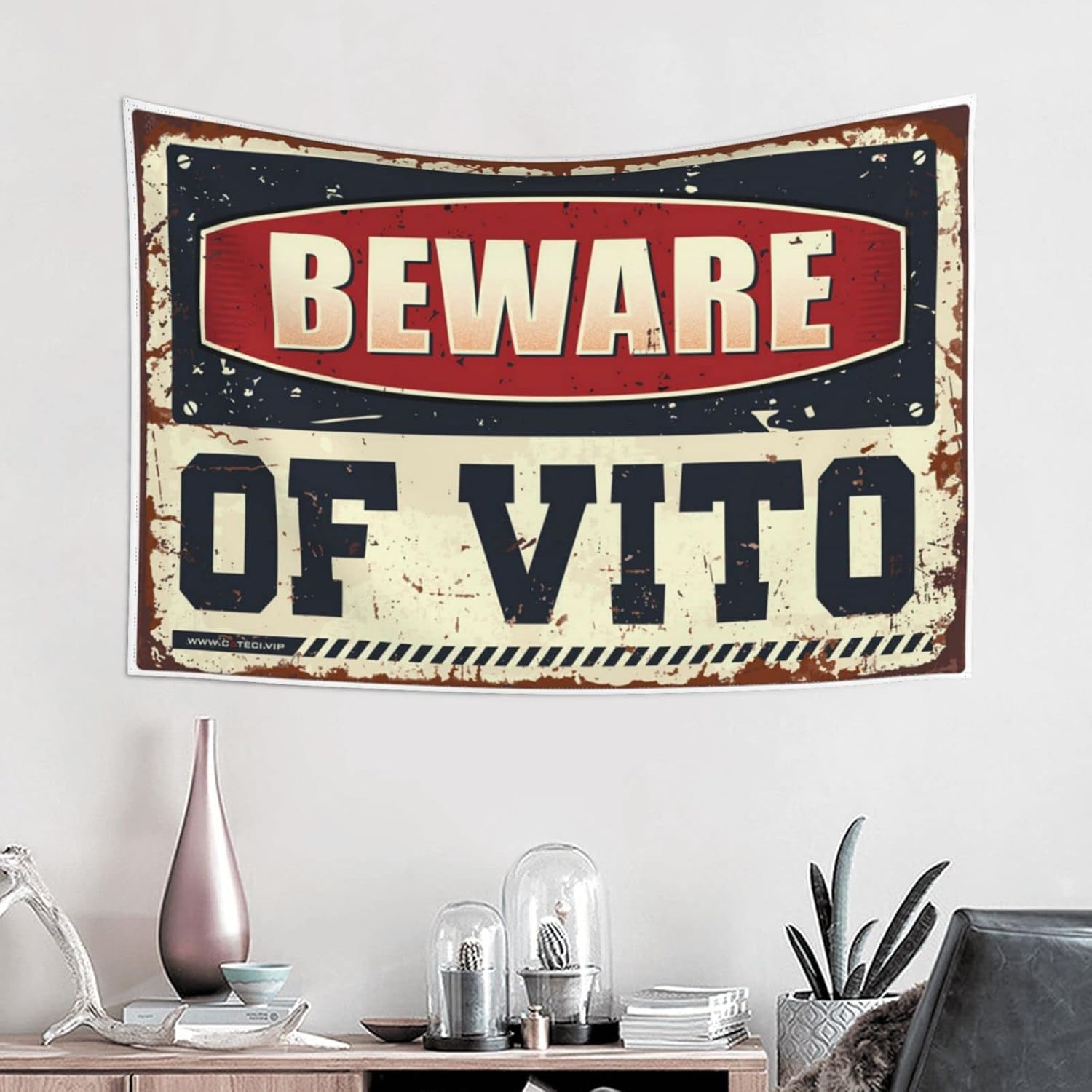 Outdoor Bar Decor Beware Of Vito Tapestry Stuff For Your Room Home Decor Men(75X100CM)