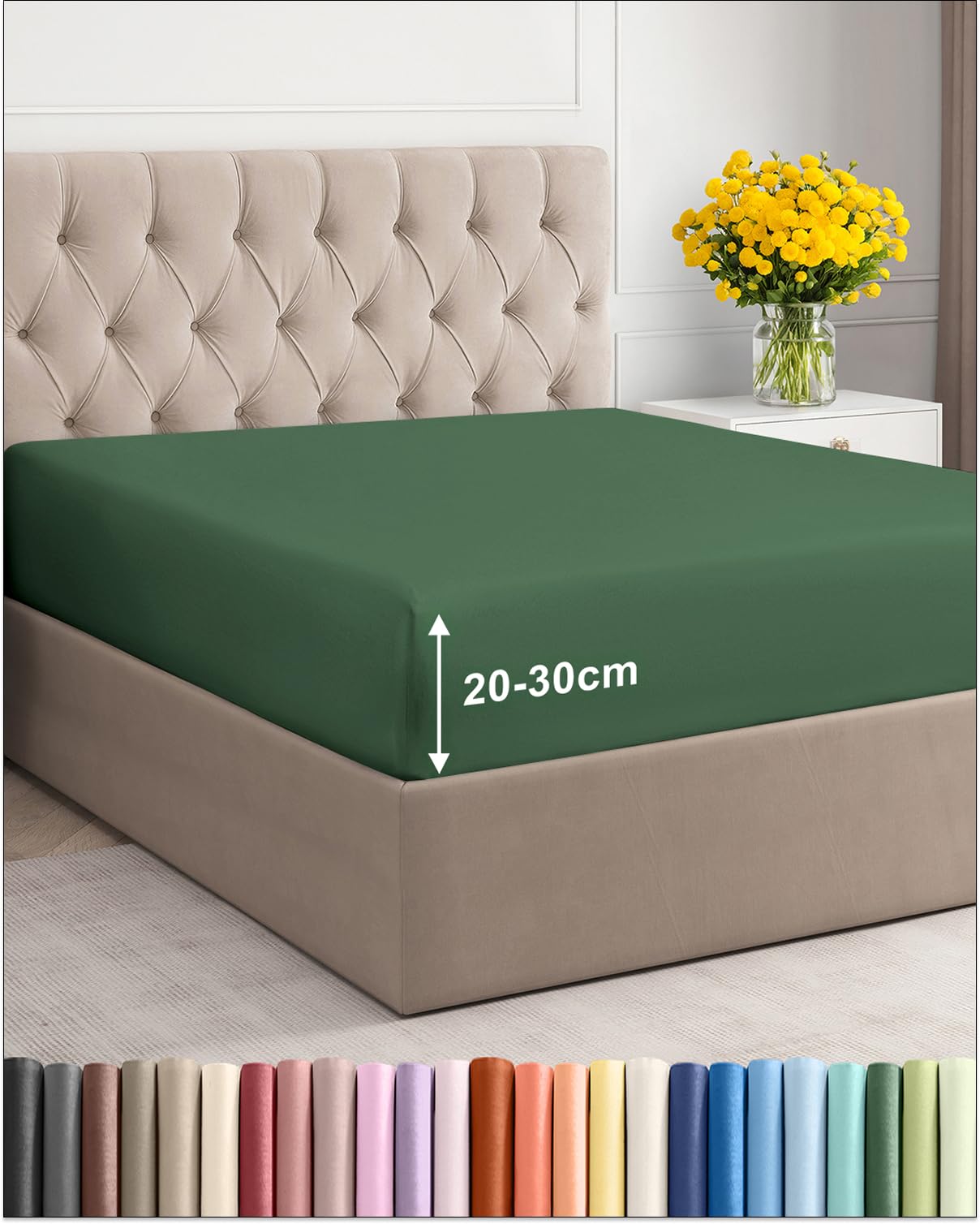 Lenzuolo con angoli elasticizzati 120 x 190 cm, per materassi fino a 30 cm di altezza (12"), morbida microfibra spazzolata, senza pieghe, si restringono e non scoloriscono, certificato Oeko-TEX, verde