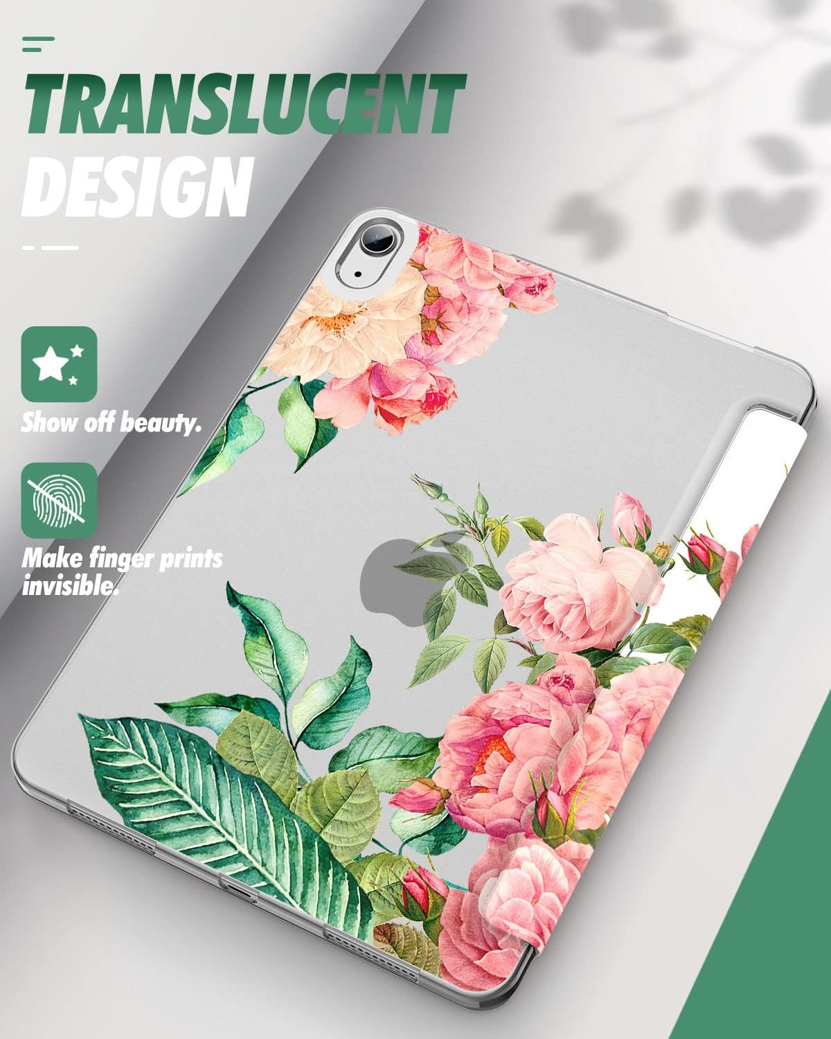 Dadanism Clear Case for iPad Air 5th/4th Generation 2022/2020, Slim TPU Stand Cover for iPad Air 5/4 Case 10.9 Inch, Support Magnetic Charging&Auto Wake/Sleep&Touch ID, Blooming Bouquet
