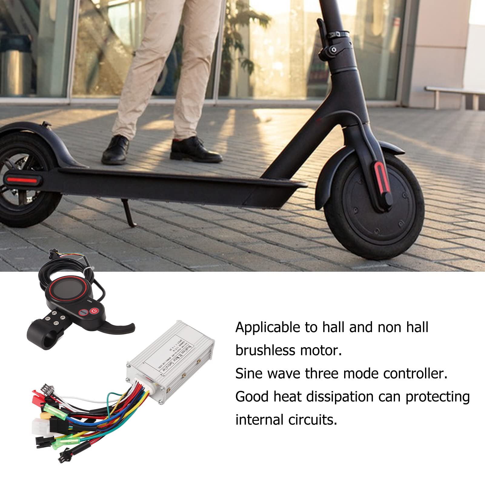 BuyWeek Kit de Contrôleur de Moteur sans Balais de Scooter Électrique pour KUGOO M4, 24V 36V 48V 250W 350W 17A Contrôleur d'onde Sinusoïdale à 3 Modes avec Panneau d'Affichage LCD Couleur V889