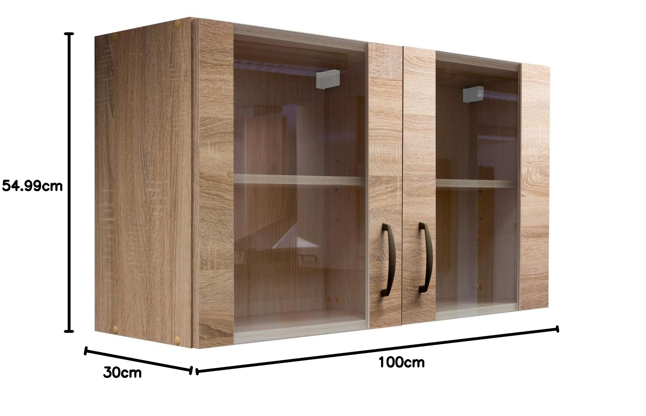 Glas-Hängeschrank HERNE - Oberschrank vielseitig einsetzbar - 2-türig - Breite 100 cm - Eiche Sonoma