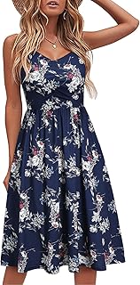 Casual Dresses for Women Sleeveless Cotton Summer Beach Dress A Line Spaghetti Strap Sundresses with Pockets - Buy now