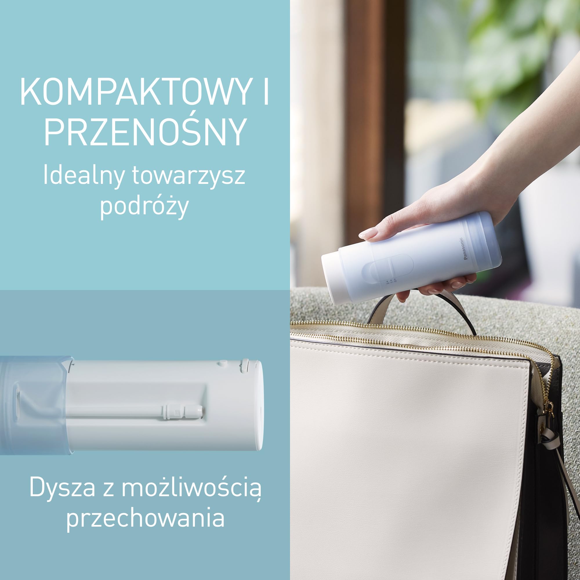 Panasonic EW-DJ11 podróżny irygator do zębów na baterie (zbiornik na wodę 150 ml, 35 s pracy, 2 poziomy ciśnienia strumienia wody), biało-niebieski