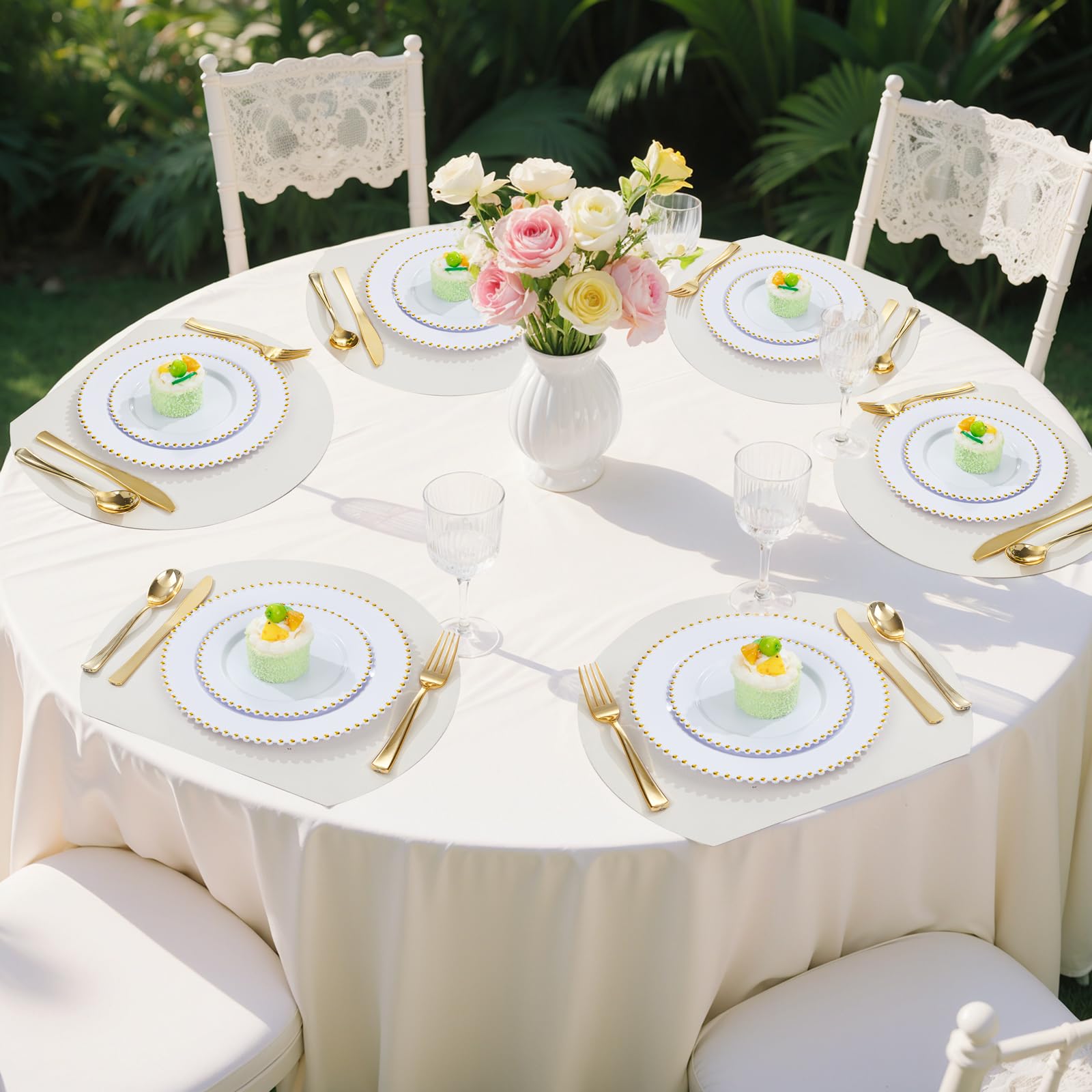 350 Pcs White & Gold Party Plates - Elegant Disposable Dinnerware -6